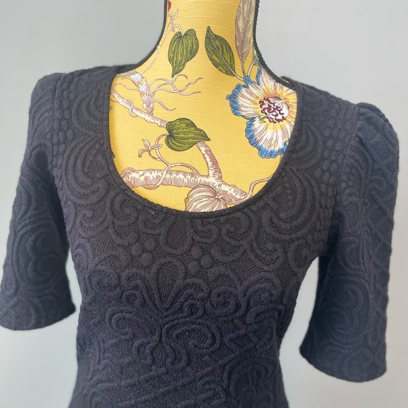 Anthropologie Deletta Athlone Textured Jacquard Top Black Puffed Sleeves Medium - Picture 5 of 8